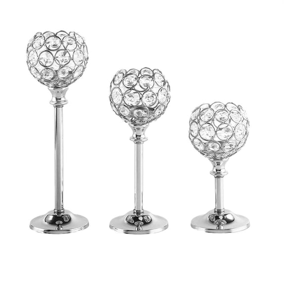 Elegant Mini Crystal Candelabra, Candle Holders for Table Centerpiece, Crystal Candle Holder, Tealight Candle Holders for Dining Table Centerpiece & Wedding Decor 1Set - 3Pcs (Silver)