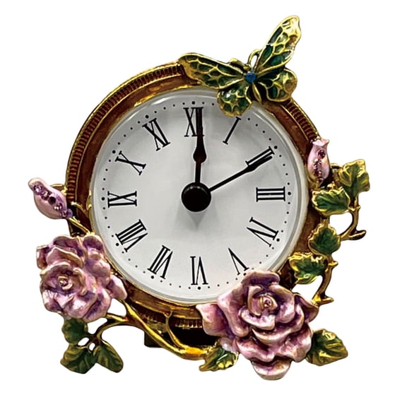 Elegant Miniature Table Clock with Quiet Mechanism and Artistic Metal Finish Floral Butterfly Desk Clock for Home Decors