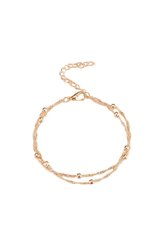 Elegant Minimalist Copper Satellite Chain Foot Jewelry With Wave Pattern And Double Layered Bead Chain Versatile Foot Chain Matching Rings Matching Rings Dinosaur Anklets Men's Bracelet Bracelet for