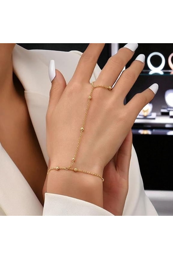 Elegant Minimalist Gold Finger Chain Ring Womens Hand Jewelry