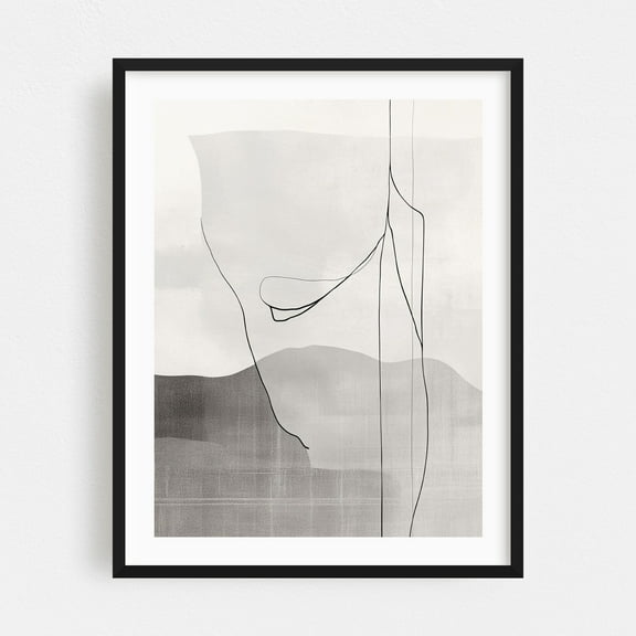 Elegant Minimalist Line Art - Line Drawing Minimalist Abstract Line Art Black and White Modern Art Geometric Surrealism Black Framed Wall Art Print 5 x 7 inches