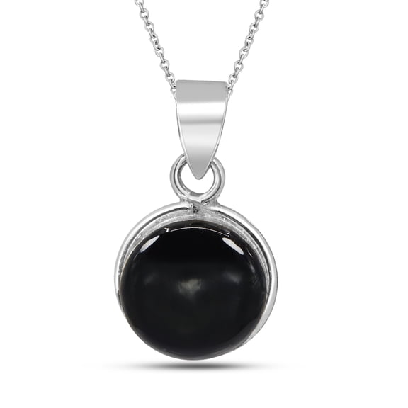 Elegant Minimalist Round Black Onyx Dainty Medallion Sterling Silver Necklace