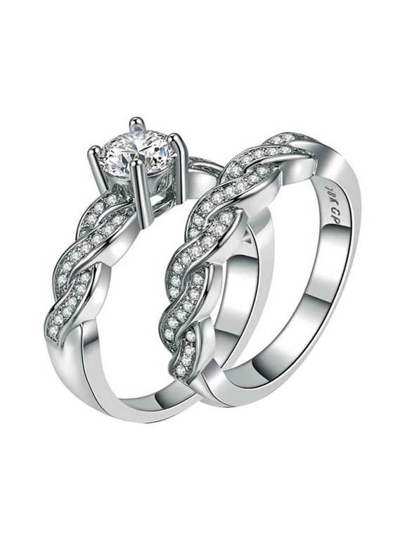 Elegant Minimalist Silver Couple Ring for Engagement and Wedding Band, Silver, 5.44 cm