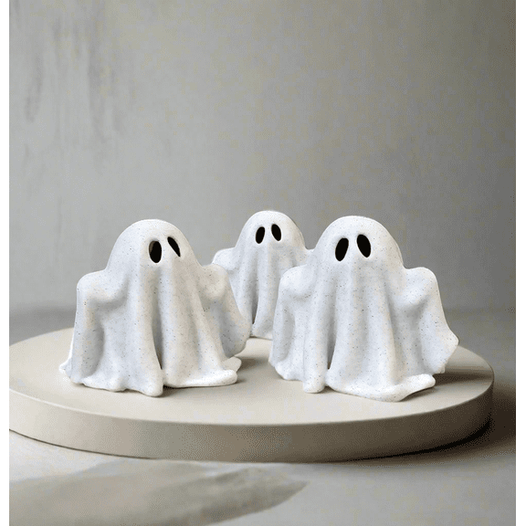 Minimalist Ghost Figurine, Modern Halloween Decor, 3D Printed Shelf Accent, 2 in Tall, 3 Ghosts, Light Grey Marble