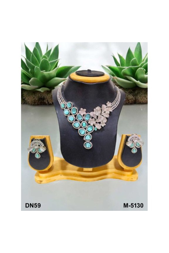 Elegant Mint Rhodium & Cubic Zirconia Bridal Necklace Set – Handmade Statement Jewelry