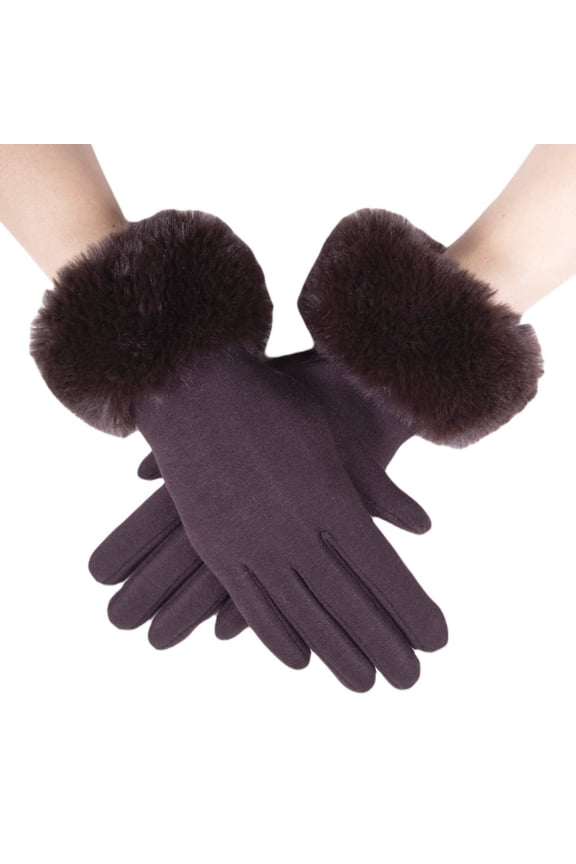 Elegant Mocha Brown Knit Gloves with Luxurious Faux Fur Cuffs - Sophisticated Winter Accessory for Women