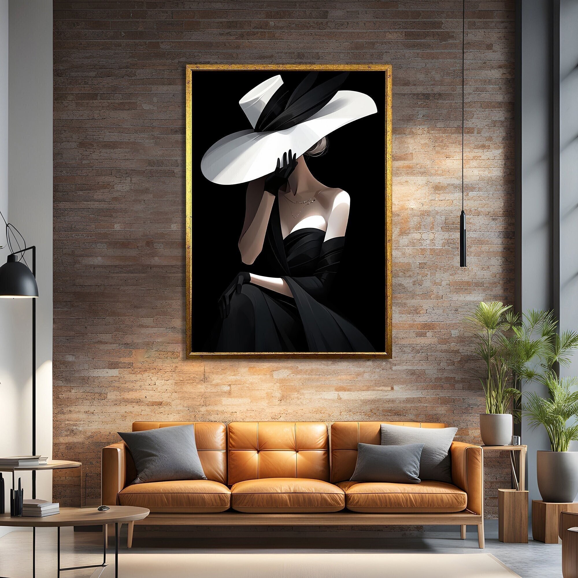 Elegant Modern Art Print, Art Of Woman In Stylish Black And White Hat ...