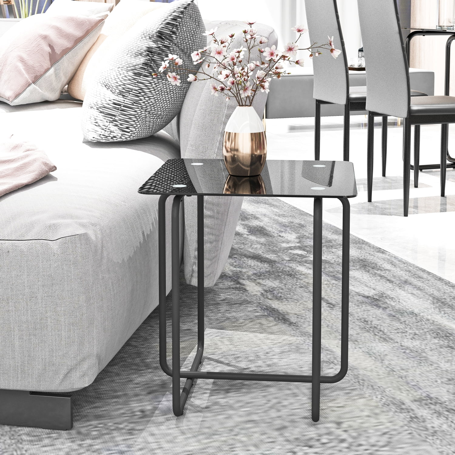 Elegant Modern Black Tempered Glass Coffee Table End Table Side Table ...