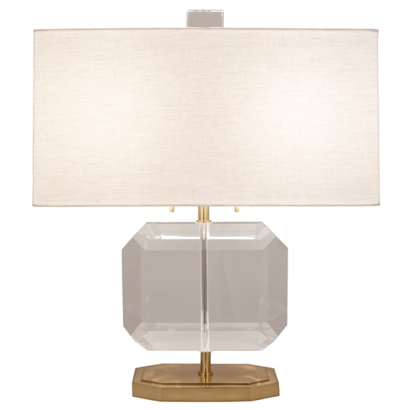 Elegant Modern Brass Accent Lamp with Clear Crystal Accents - 3-Way Pull Chain, Linen Shade - Timeless Lighting Fixture for Home Decor