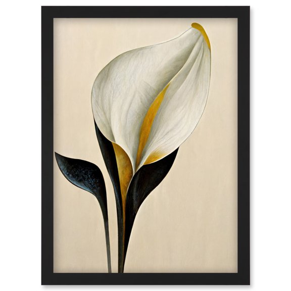 Elegant Modern Calla Lily Black Gold Beige Artwork Framed Wall Art Print A4