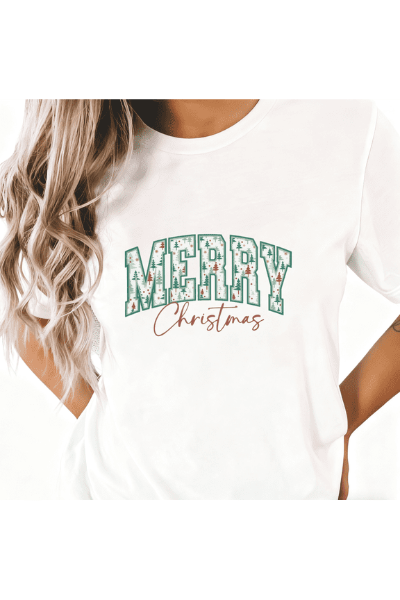 Women’s Merry Christmas Graphic T Shirt Holiday Tree Print Tee Top S-5XL Black White