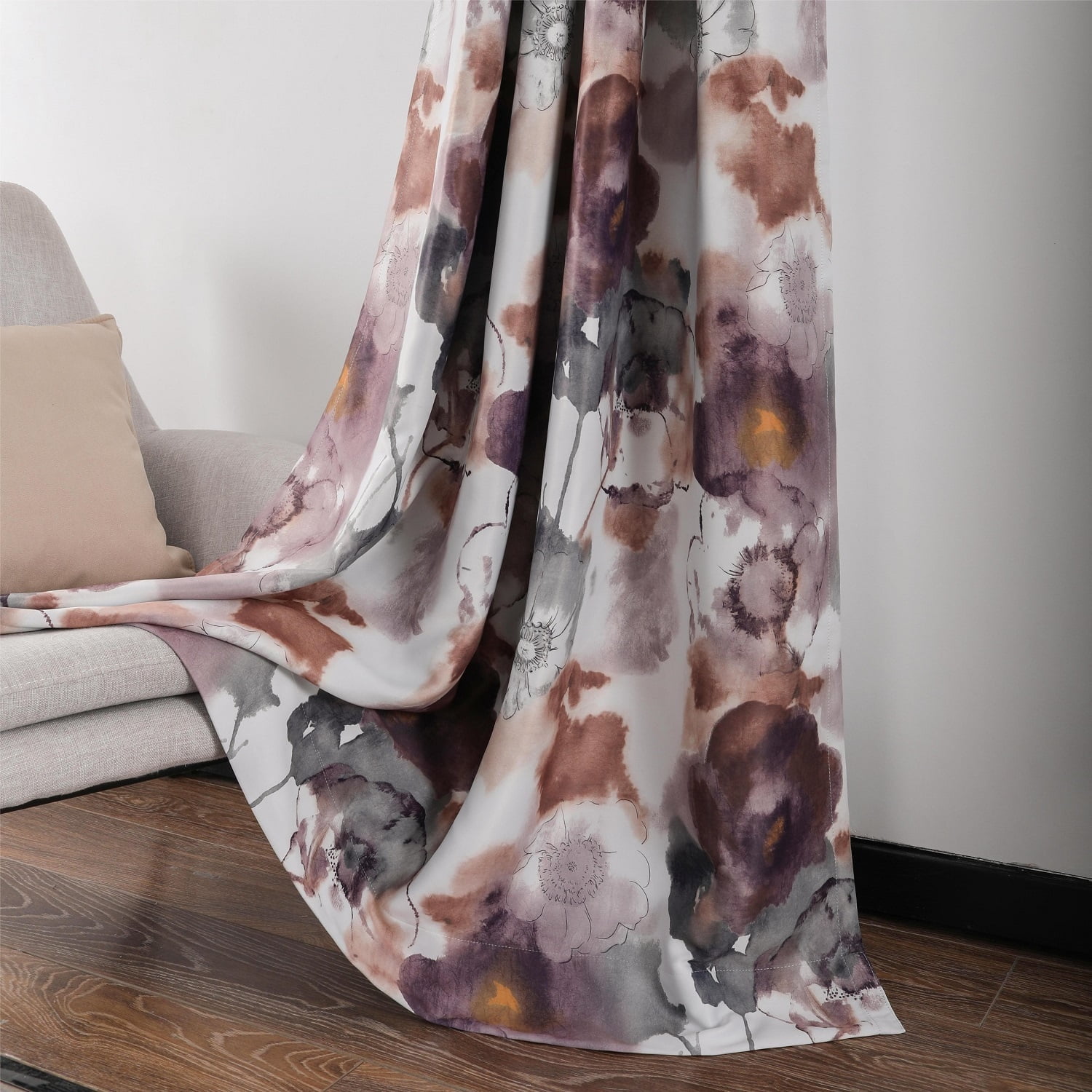 VOGOL Elegant Modern Purple Blossoms Thermal Insulated Blackout Curtain for Office Studio, Room Darkening Curtains for Sliding Door, Top Grommet, 2 Panels Set, W52xL84 inch, Purple