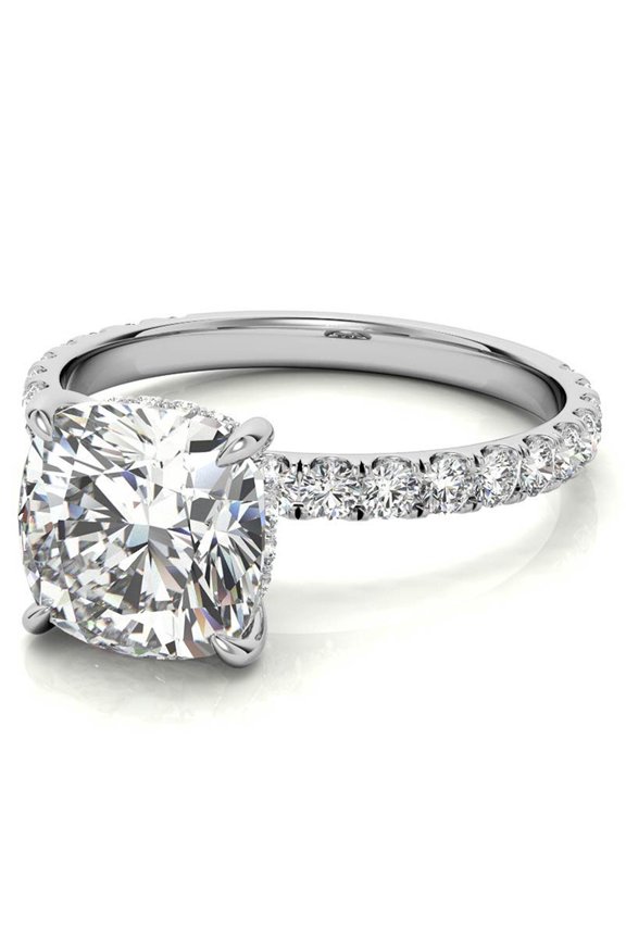 Elegant Moissanite Halo Engagement Ring for Women in White Gold Plated