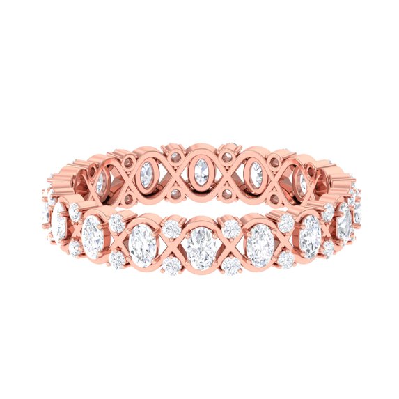 Rosec Jewels Elegant Moissanite Wedding Eternity Band Ring for Women (1.75 CT) - D-VS1 Grade, 14K Rose Gold, US 3.00
