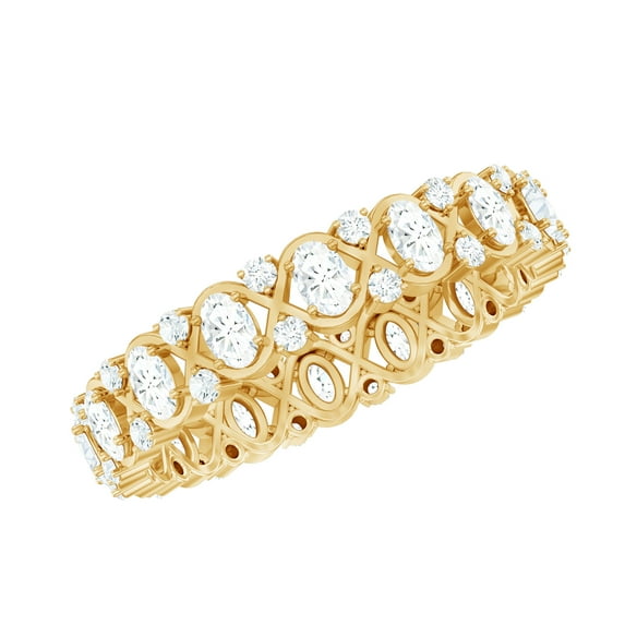 Rosec Jewels Certified Moissanite Eternity Wedding Band - Designer Ring - D-VS1 Quality - with Jewelry Box, 18K Yellow Gold, US 13.00