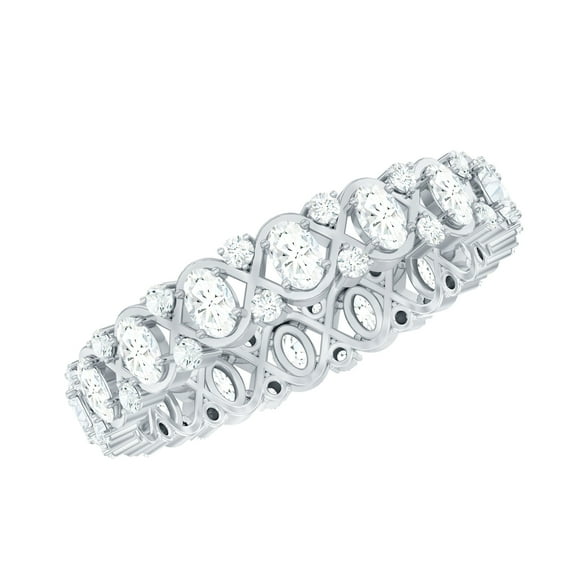 Rosec Jewels Certified Moissanite Eternity Wedding Band - Designer Ring - D-VS1 Quality - With Jewelry Box, 925 Sterling Silver, US 4.00