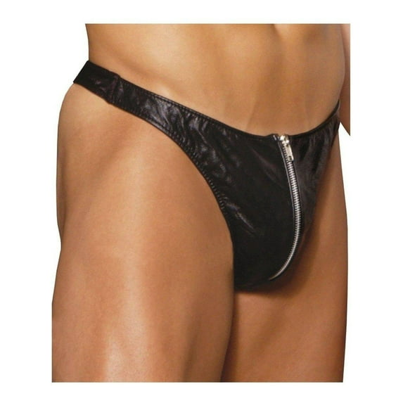 Elegant Moments EM-L9138 Mens Leather Zip Up Thong Black Leather / O/S