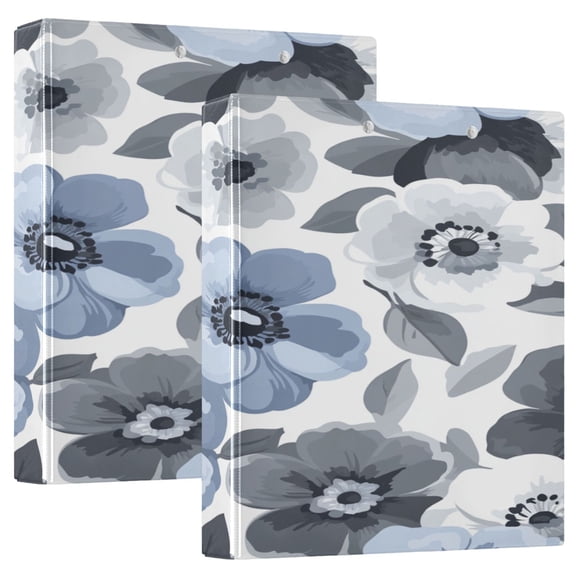 Elegant Monochromatic Florals 12.4x10.6in PVC Round Ring Binders, 2-Pack, D-Ring 3-Hole, Metal Clip