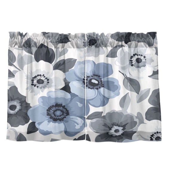 Elegant Monochromatic Florals 27"x24" Linen Look Cafe Curtain Set with Privacy and UV Protection