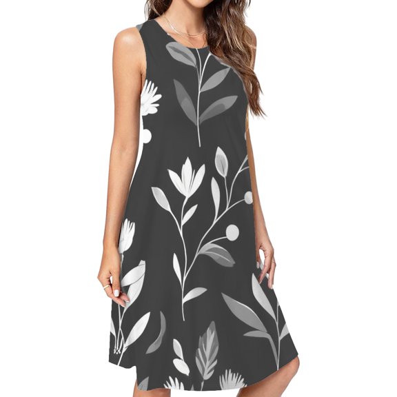 Elegant Monochrome Floral Pattern Dress Loose Women'S Dress Beach Dresses With Pockets Dresses For Womens