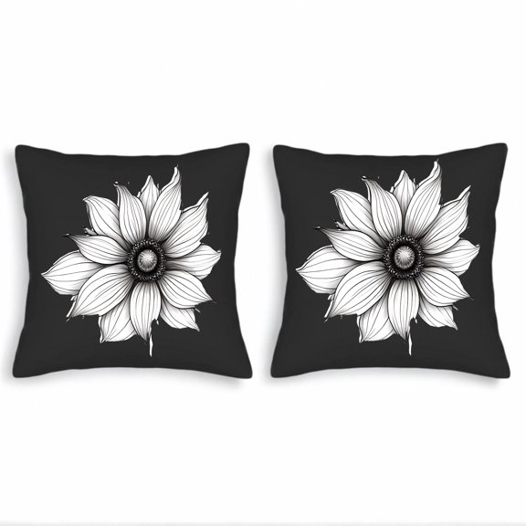 Elegant Monochrome Flower Design Throw Pillow Covers 18x18in Set of 2 - Perfect for Couch Bed or Car Decor