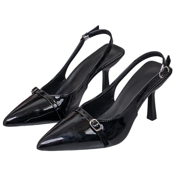 Elegant Monochrome Pointed Toe Slim Metallic Buckle Heel Versatile Black Dress Shoe Suitable formal Daily Wear Women