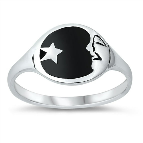 Elegant Moon Star Mystic Ring .925 Sterling Silver Band Black Cubic Zirconia Jewelry Female Size 5