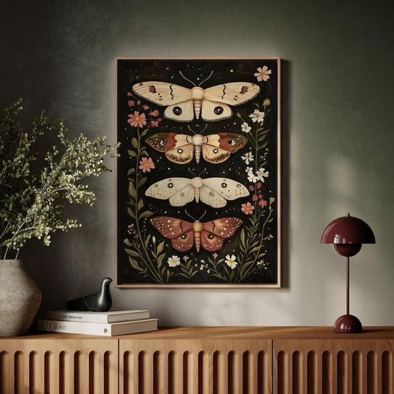 Elegant Moth And Floral Wall Art For Nature-Inspired Home Decor And Botanical Aesthetic Wall Art, Modern Wall Decor, 8x12 UNFRAMED
