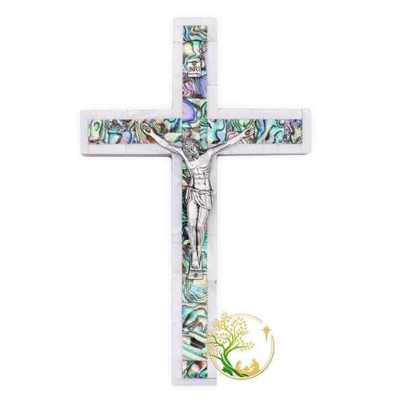 Elegant Mother Of Pearl Crucifix For Wall | Holy Crucifix Handmade In The Holy Land | Holy Decorative Wall Cross | Religious Gift