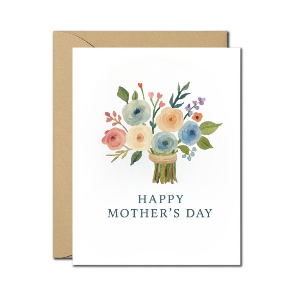 Elegant Mother’s Day Card – Watercolor Floral Bouquet Greeting Card for Mom, Blank Inside with Envelope, Thoughtful Mother’s Day Gift