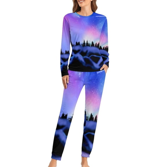 Elegant Mountains Pajamas Daily Sunset Print Casual Oversized Sleepwear Women Long Sleeve Pattern Retro Pajama Sets