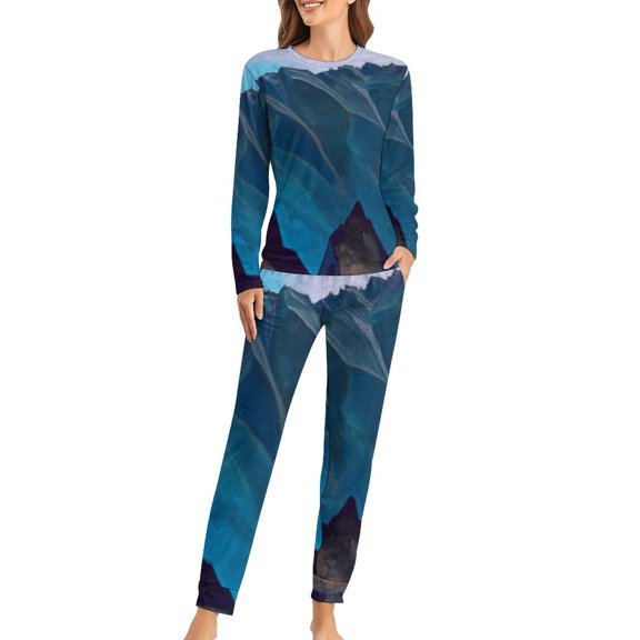 Elegant Mountains Pajamas Daily Sunset Print Casual Oversized Sleepwear Women Long Sleeve Pattern Retro Pajama Sets