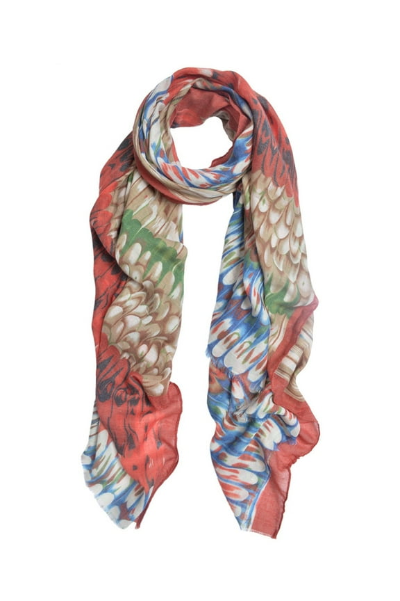 Elegant Multi Color Feather Print Frayed Edge Fashion Scarf Shawl Wrap