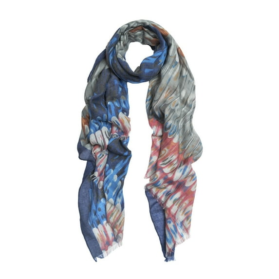 Elegant Multi Color Feather Print Frayed Edge Fashion Scarf Shawl Wrap