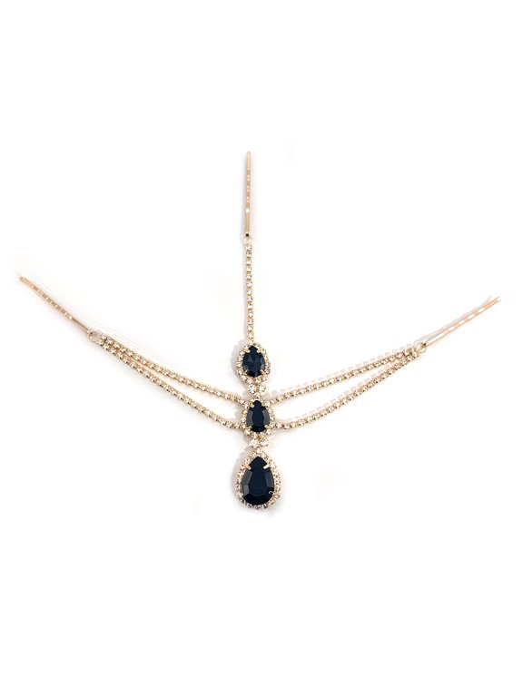 Elegant Multi-Layered Rhinestone Black Water Drop Pendant Head Chain for Women - Stylish Crystal Hair Accessory