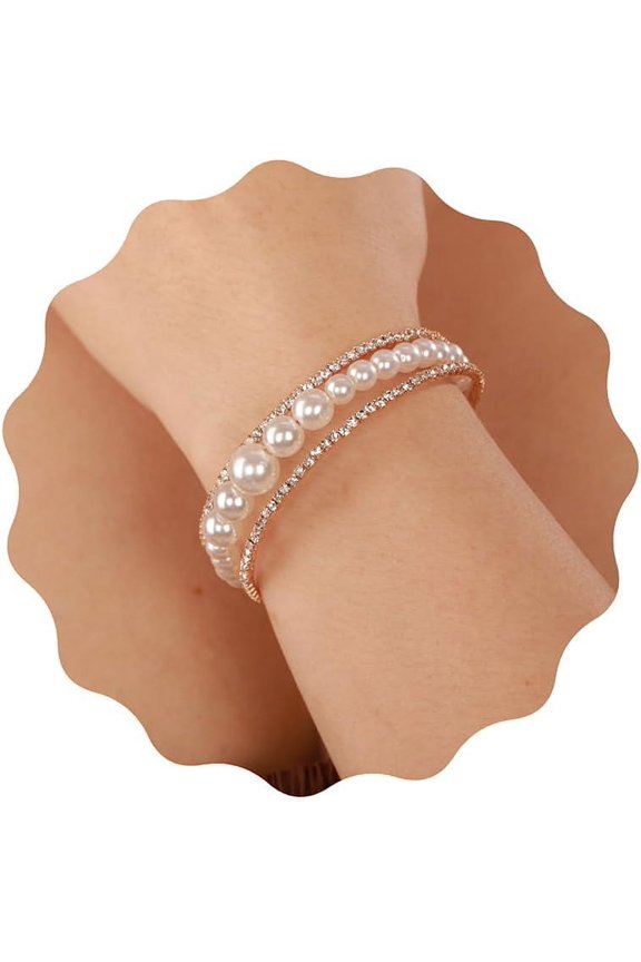 Elegant Multi Row Crystal Pearl Cuff Rhinestone Bridals Crystal Stunning Bangle, Style N8316