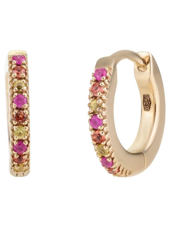 Elegant Multi Sapphire Everyday Earrings in 18K Solid Gold Round Hoops Earrings VRJewels