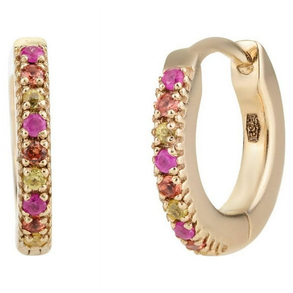 Elegant Multi Sapphire Everyday Earrings in 18K Solid Gold Round Hoops Earrings VRJewels