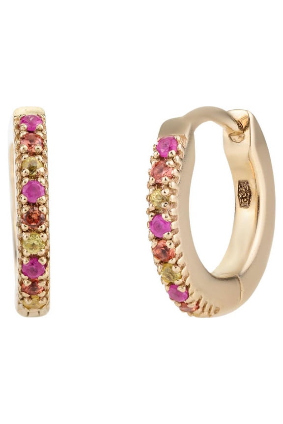 Elegant Multi Sapphire Everyday Earrings in 18K Solid Gold Round Hoops Earrings VRJewels