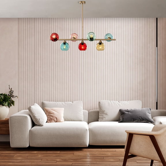 Elegant Multicolor & Gold Chandelier, Metal Body, 43.3 x 15.7 x 33.1 inches | 7 x E27 Sockets (Max 40W, Bulbs Not Included) | Stylish Lighting for Dining Room, Living Room, & Entryway, IP20 Rated