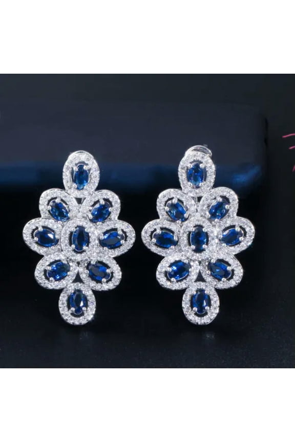 Elegant Multicolor Oval Shape CZ Crystal Long Dangle Drop Wedding Party Earrings