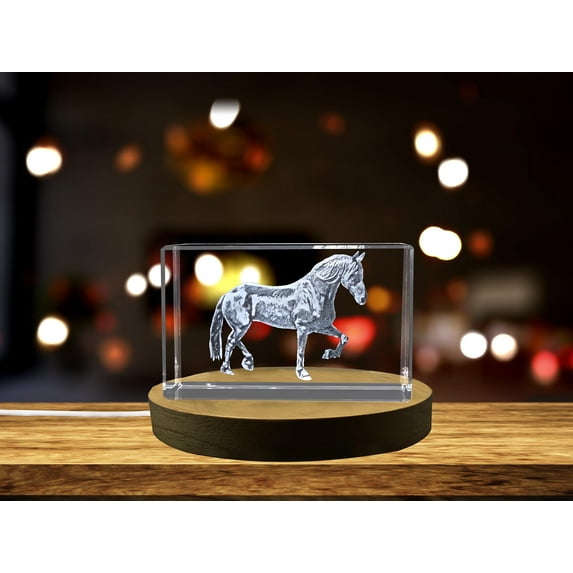 Elegant Mustang Horse 3D Engraved Crystal Sculpture