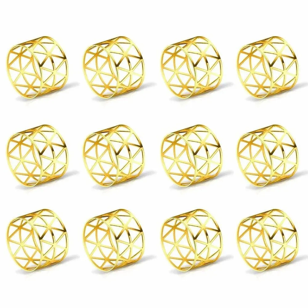 Gold Stainless Steel Decorative Napkin Rings Set of 12