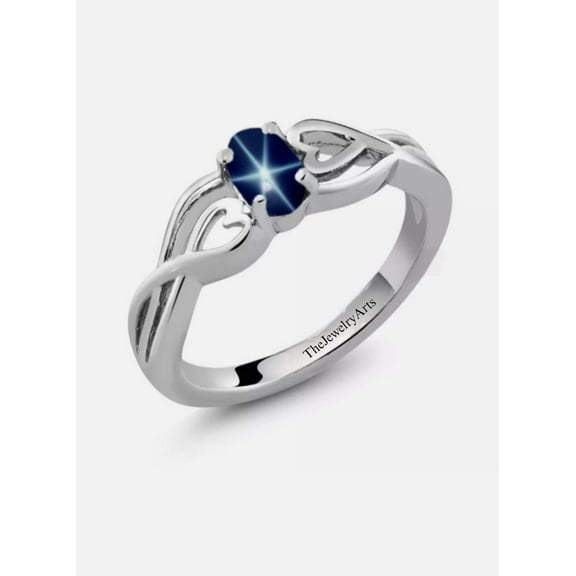 Elegant Natural Blue Star Sapphire Ring in 925 Sterling Silver Dainty Lindy Star Gemstone Jewelry for Women Vintage-Inspired Celestial Birthstone Statement Accessory Black Vermeil 9.5