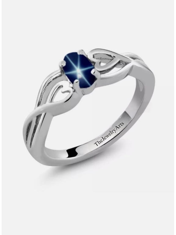 Elegant Natural Blue Star Sapphire Ring in 925 Sterling Silver Dainty Lindy Star Gemstone Jewelry for Women Vintage-Inspired Celestial Birthstone Statement Accessory Silver 7.5