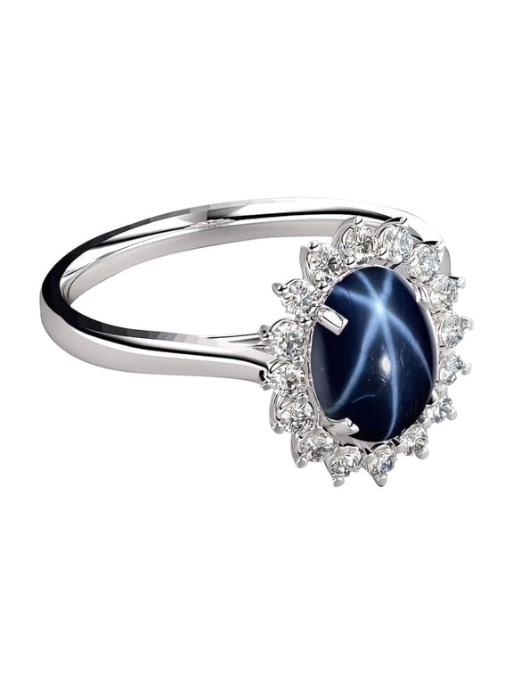 Elegant Natural Blue Star Sapphire Ring for Women in Solid Sterling Silver 925 Handcrafted Vintage Fine Jewelry Gift for Birthday, Anniversary, or Special Occasion Silver 6