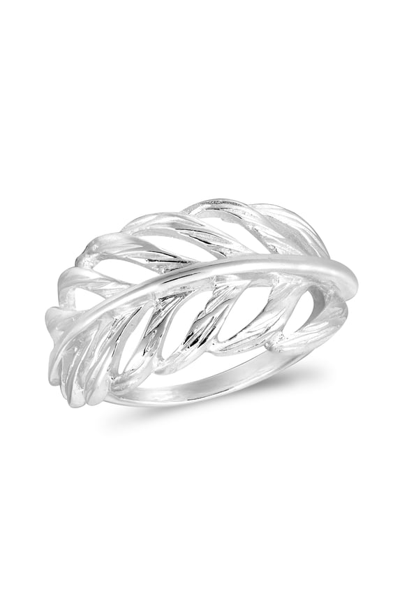 Elegant Nature Chunky Sterling Silver Leaf Wraparound Ring-10