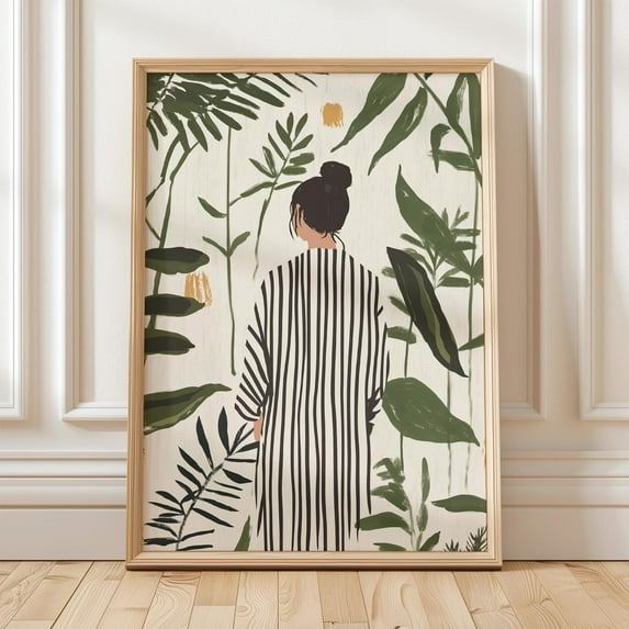 Elegant Nature Woman Portrait Wall Art, Feminine Silhouette With Greenery, Woman Surrounded By Plants, Bohemian Minimalist Print Wall Art, Modern Wall Decor, 24x36 UNFRAMED