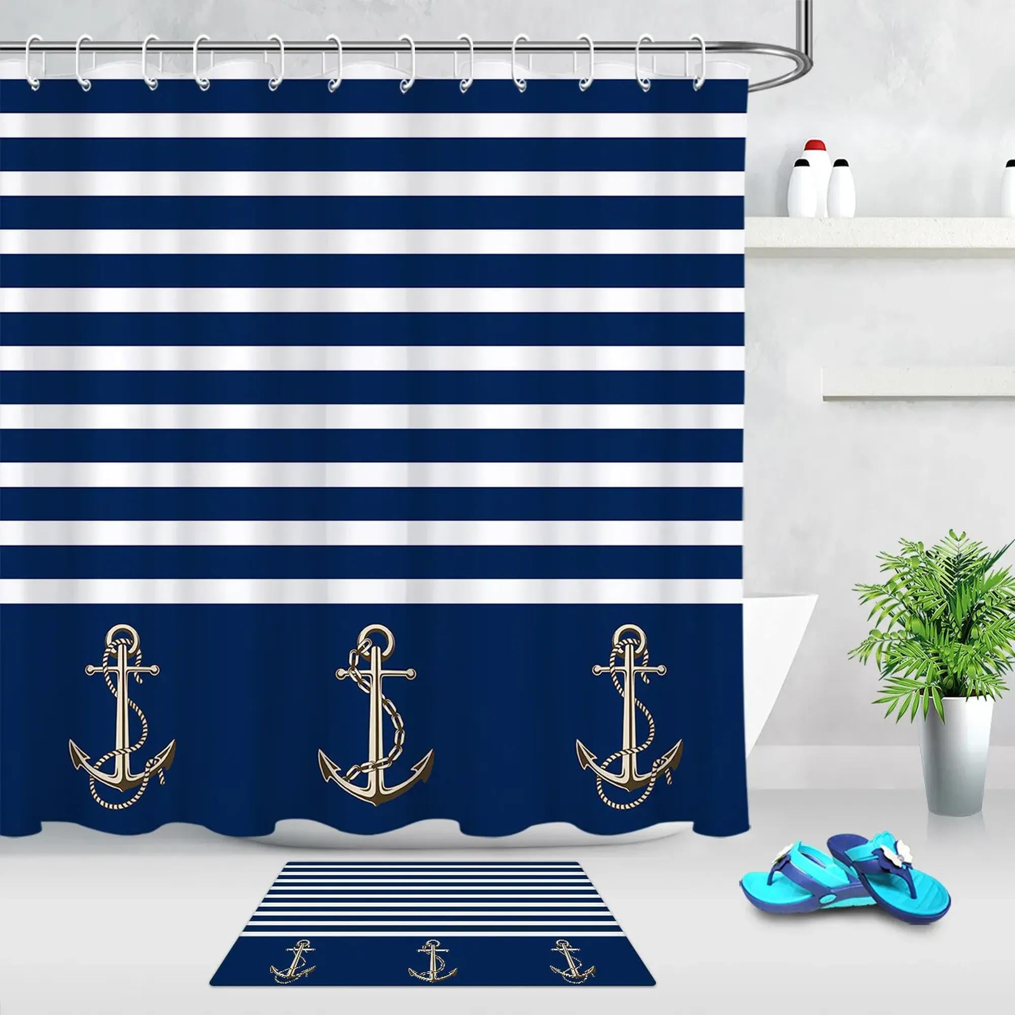 Elegant Nautical Blue Stripe Shower Curtain Transform Your Bathroom