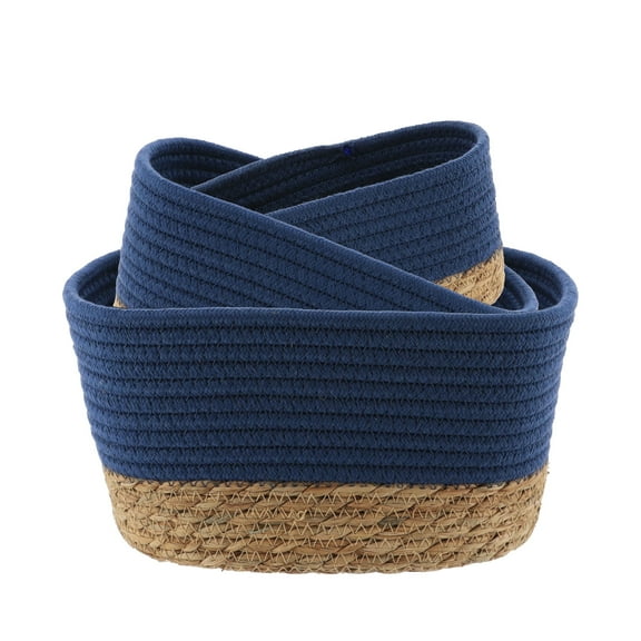 Elegant Navy Blue Cotton Storage Baskets Organizer Padang Bins Stackable for Shelves- Set of 3 - Ideal as Diaper Basket, Dog Toy Basket, Laundry Basket or Baby Gift Basket